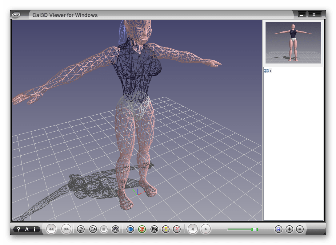 открытая 3d модель в Cal3D Viewer for windows