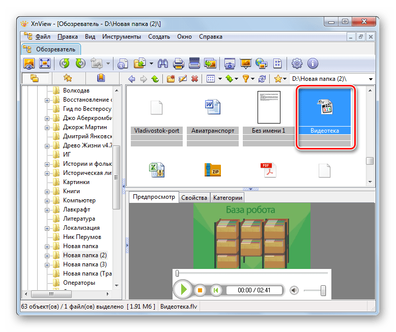 Запуск полноценного воспроизведения видеоролика FLV в программе XnView