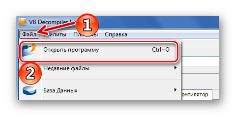 Стандартное открытие программы в VB Decompiler