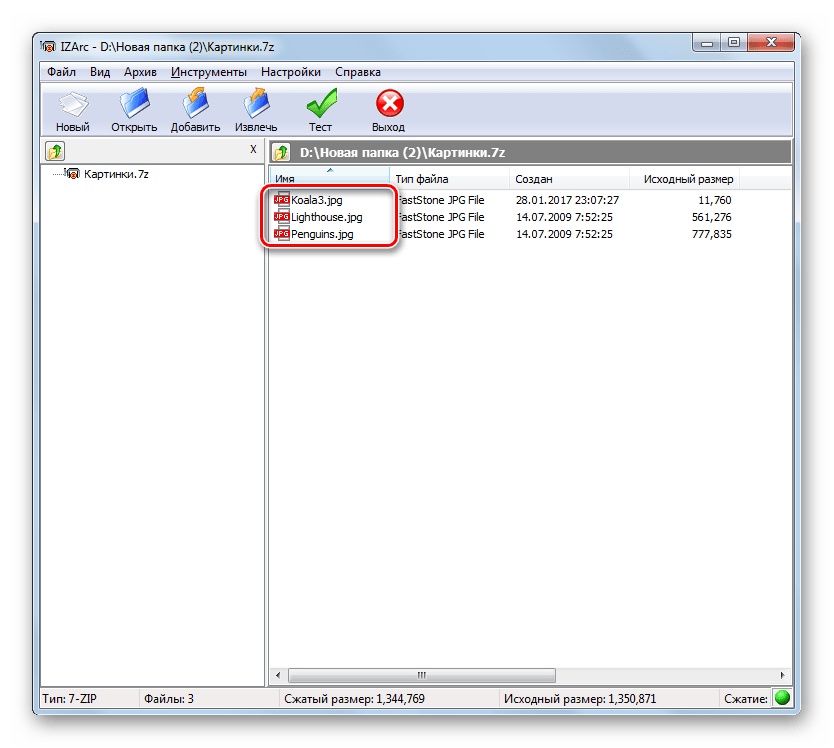Содержимое архива 7z в программе IZArc
