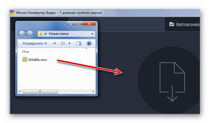 Перетаскивание MOV в Movavi Video Converter