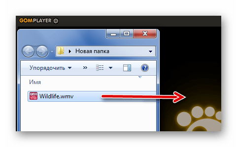 Перетаскивание WMV в GOM Media Player