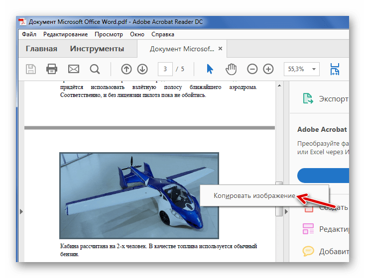 Копирование изображения в Adobe Acrobat Reader