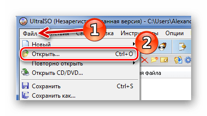 Стандартное открытие образа в UltraISO