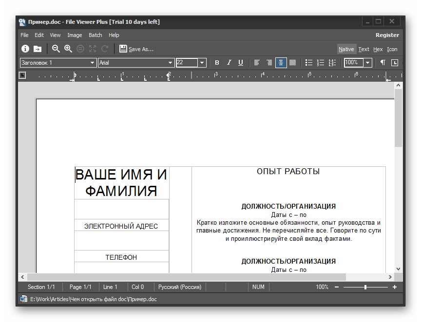 Просмотр документа в File Viewer