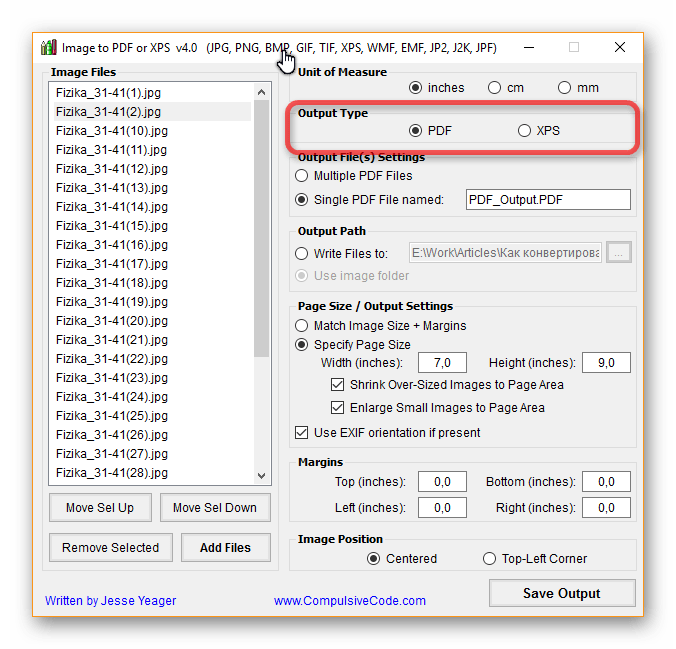 Выбор выходного формата Image to PDF