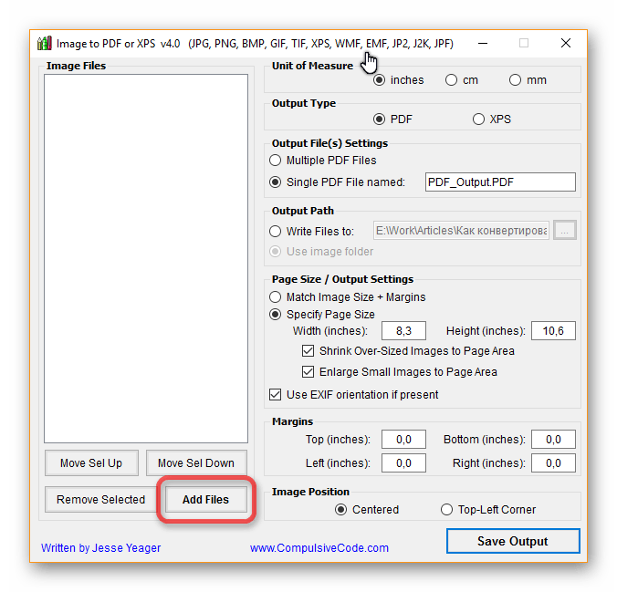 Добавление файлов в Image to PDF