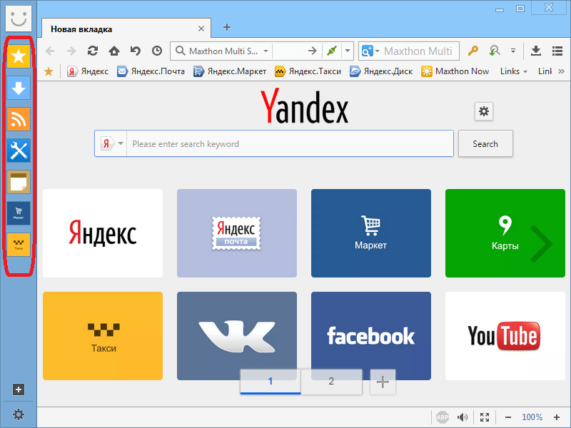 Боковая панель в браузере Maxthon