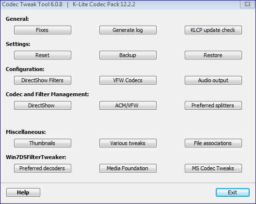 Codec Tweak Tool в пакете K-Lite Codec Pack