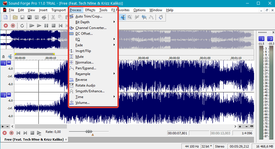 Процессы в Sound Forge Pro