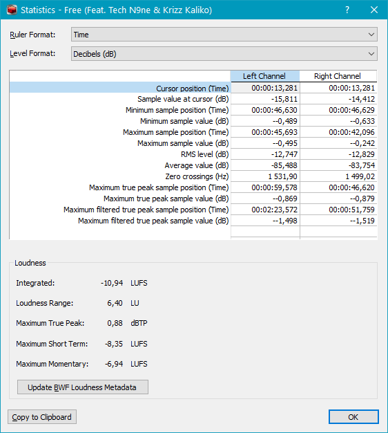 Получение детальной информации об аудиофайле в Sound Forge Pro