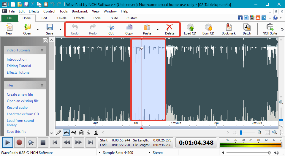 Редактирование аудио в WavePad Sound Editor