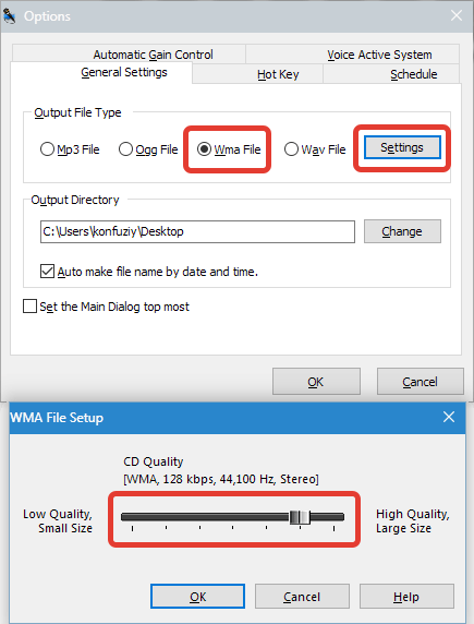 Настройка WMA Free Sound Recorder