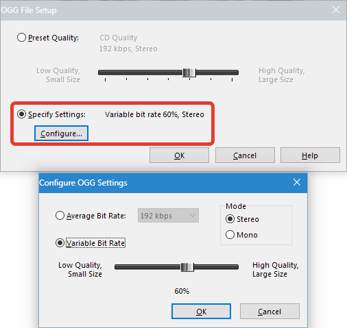 Настройка OGG Free Sound Recorder