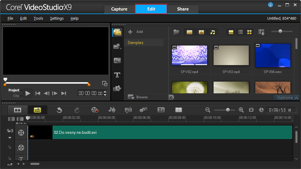 Вкладка Edit в программе Corel VideoStudio