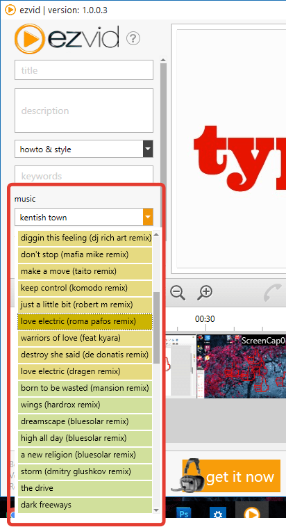 Встроенные музыкальные композиции в Ezvid