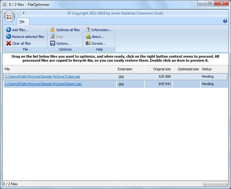 Добавление изображений в программу FileOptimize