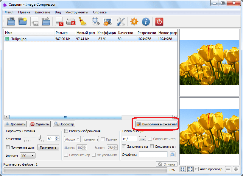 Сжатие фотографии в программе Caesium