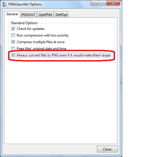 Конвертация файлов в фрормат PNG в программе PNGGauntlet