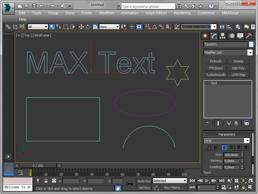 Текст и другие линии в Autodesk 3ds Max