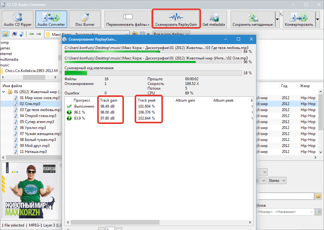 Сканирование ReplayGain EZ CD Audio Converter