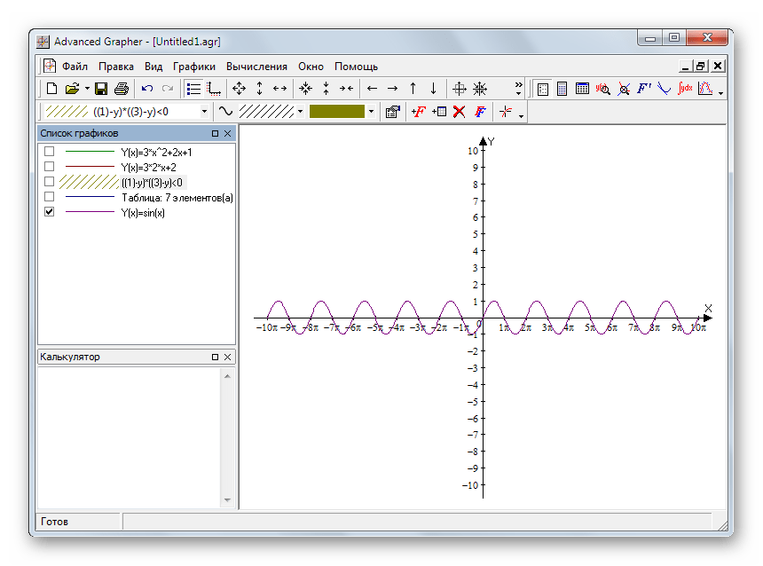 Тригонометрический вид направляющих осей в Advanced Grapher