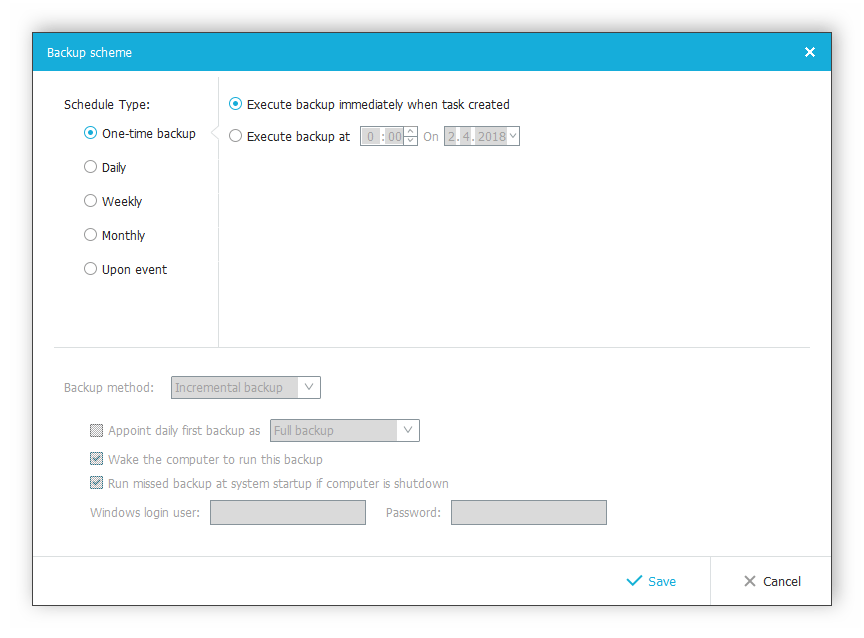 Планировка запуска резервного копирования EaseUS Todo Backup