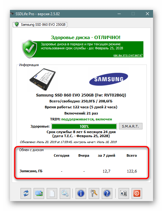 Данные о записи на SSD спустя время в SSDLife