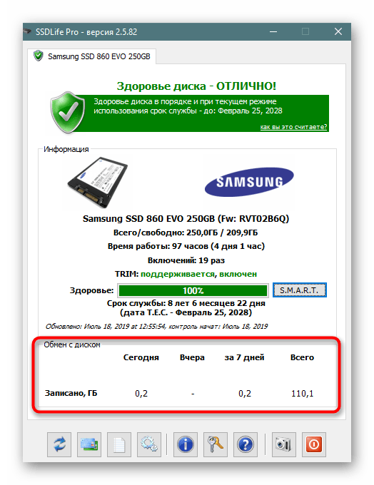 Данные о записи и считывании с SSD в SSDLife