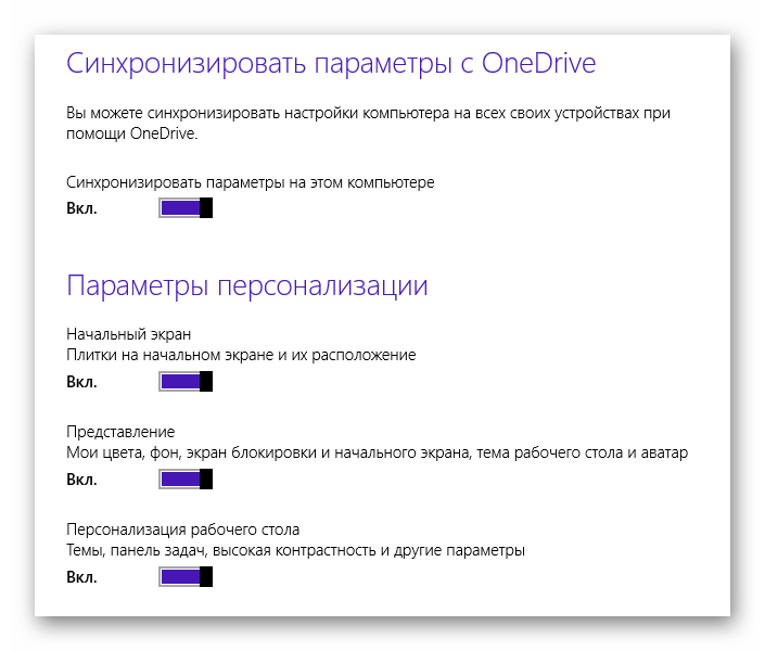 Возможность синхронизации параметров операционной системы в OneDrive в ОС Виндовс