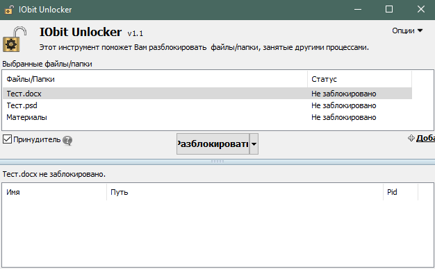 Внешний вид программы IObit Unlocker