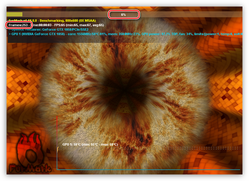 Экран тестирования производительности в программе FurMark