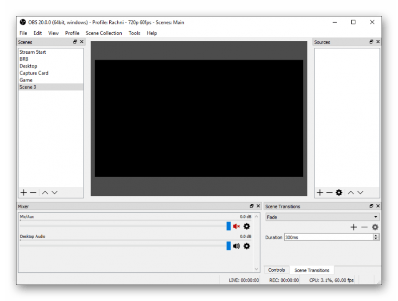 Графическая оболочка виртуальной студии OBS