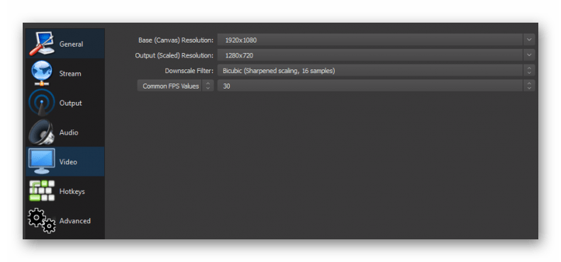 Параметры видеозахвата в программном продукте OBS