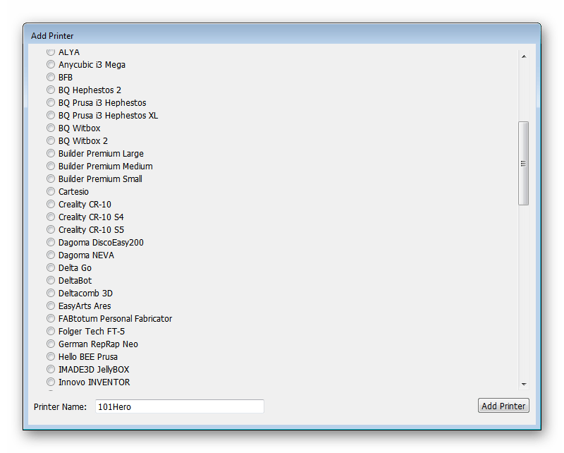 Добавление принтера в Cura
