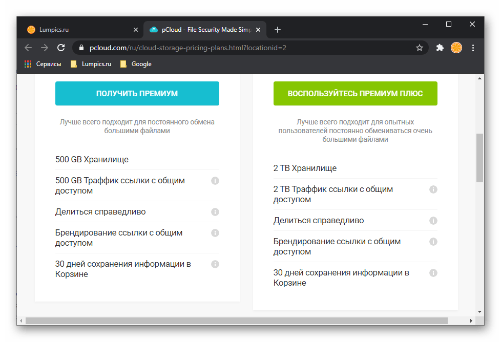 Возможности премиум-тарифов сервиса pCloud Drive