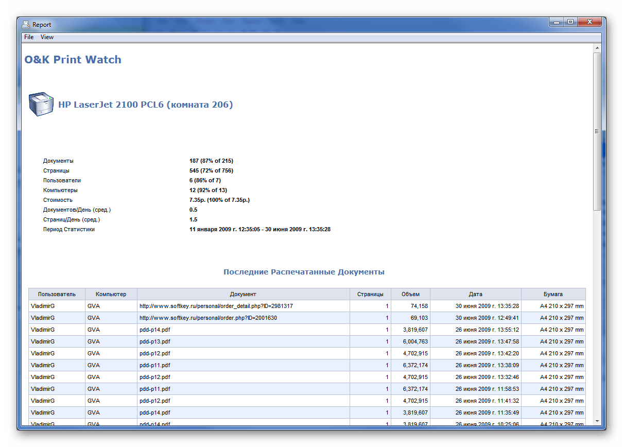 Экспорт отчетов печати в HTML в программе O&K Print Watch