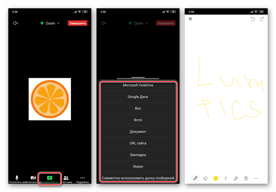 Zoom для Android и iOS функция Совместное использование на экране конференции