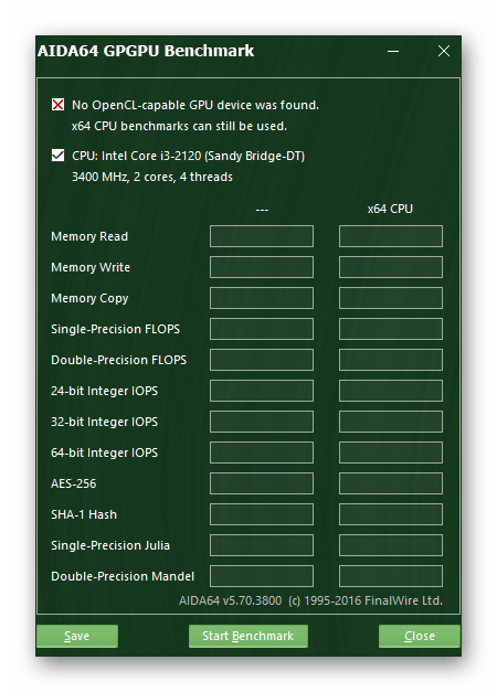 Запуск теста GPGPU в AIDA64