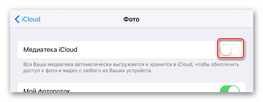 Возможность активации медиатеки iCloud в мобильном приложении iCloud