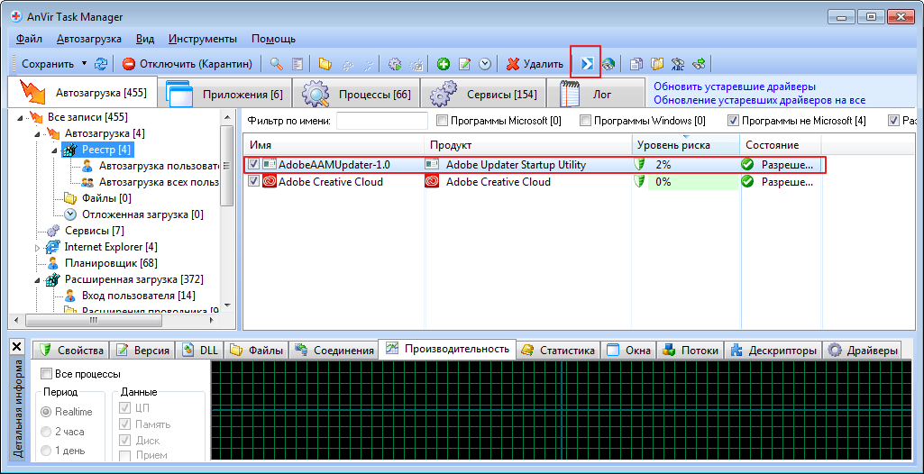 Проверка на вирусы в программе Anvir Task Manager