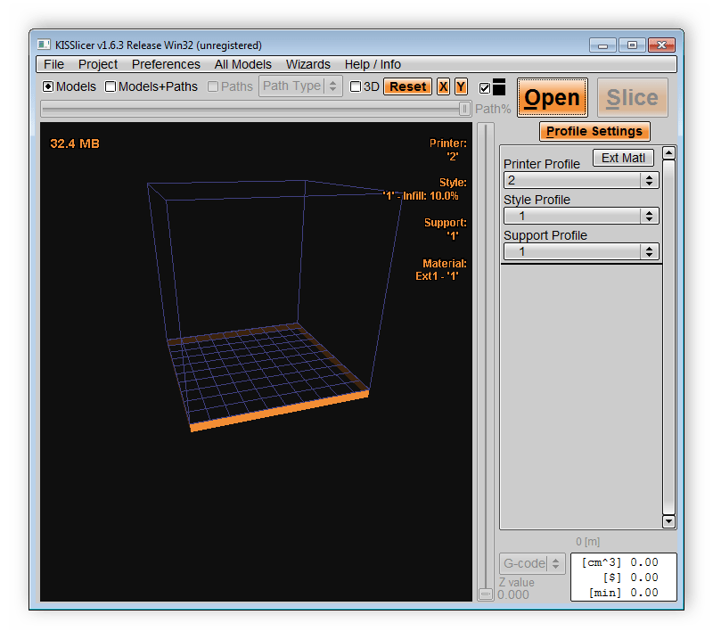 Рабочая область программы KISSlicer