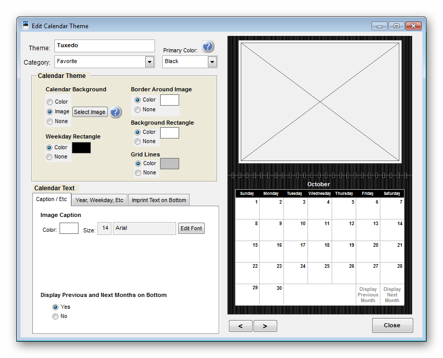 Редактирование темы EZ Photo Calendar Creator