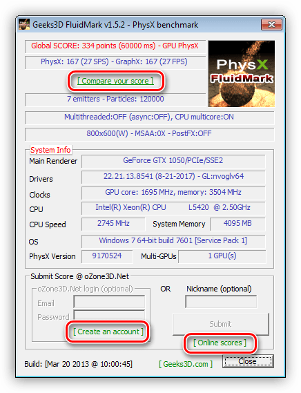 Создание аккаунта и просмотр результатов тестирования в программе PhysX FluidMark