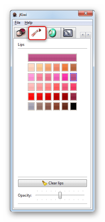 Инструмент, позволяющий нанести на фотографию помаду в jKiwi