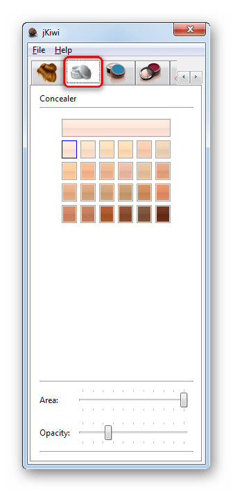 Инструмент, симулирующий нанесение тонального крема на лицо в jKiwi