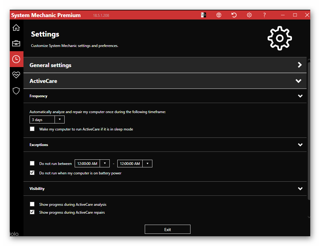 Настройка автоматического сканирования в System Mechanic