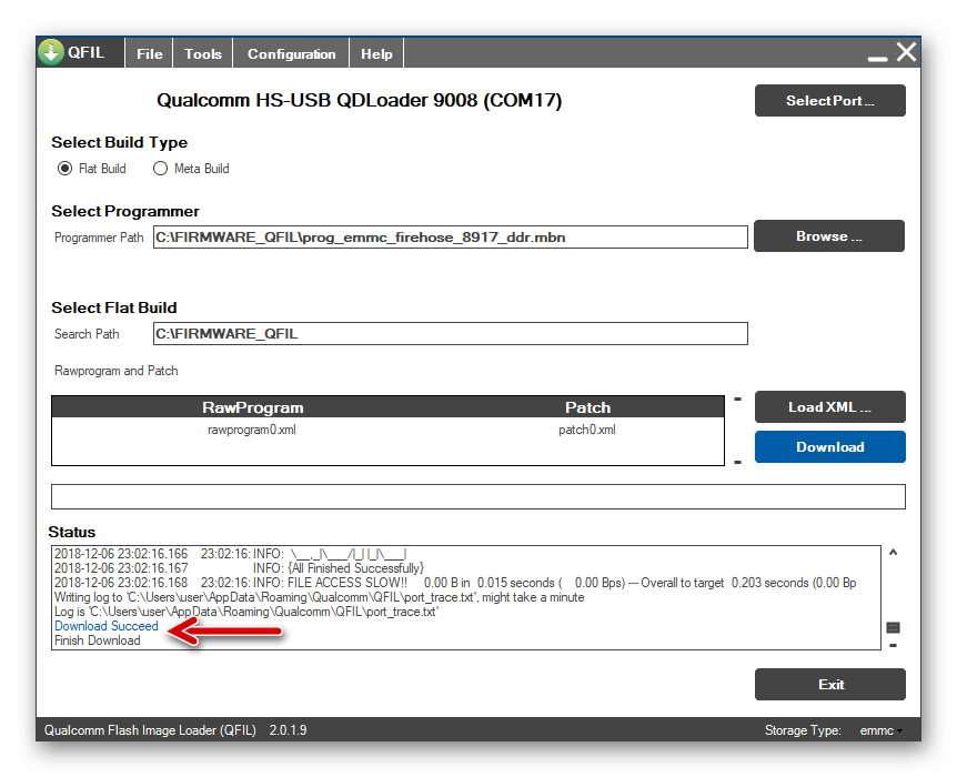 Qualcomm Flash Image Loader (QFIL) информация обо всех операциях, осуществленных приложением