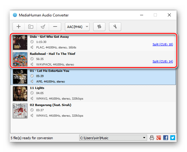 Разбиение образов CUE в программе MediaHuman Audio Converter