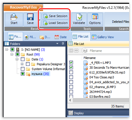 Сохранение сессии в Recover My Files